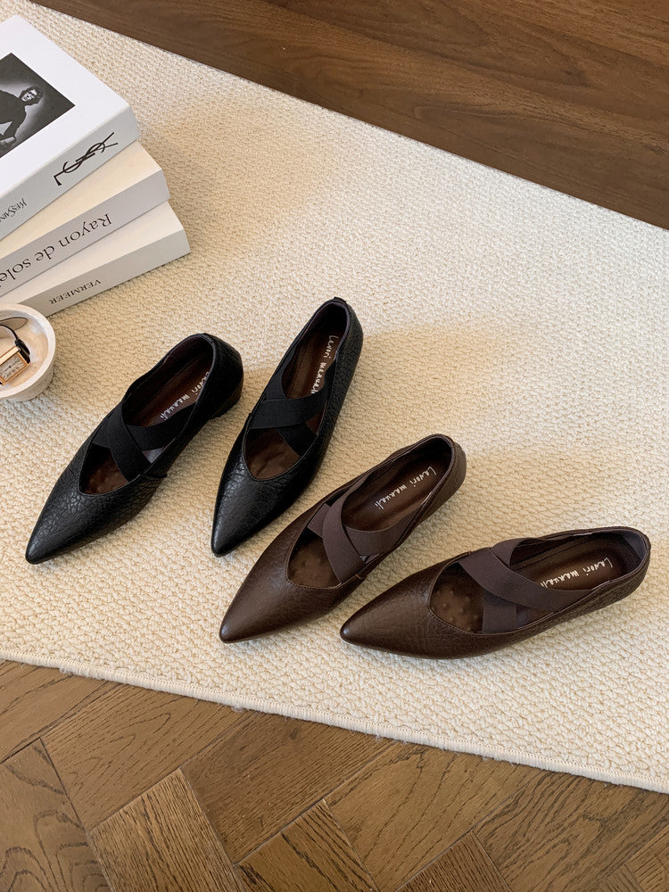 Karin Luna In Stock  Spot Goods  a Large Number of Spot Goods Pointed Toe Cross Strap Hidden Wedge Shoes