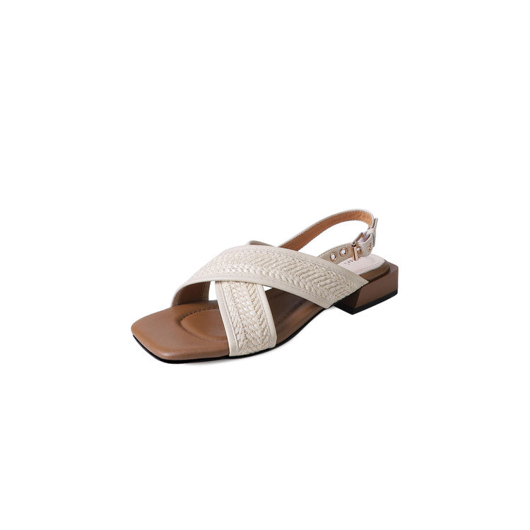 Karin Luna In Stock  Spot Goods Woven Style  Cross-strap Vacation Style Flat Sandals