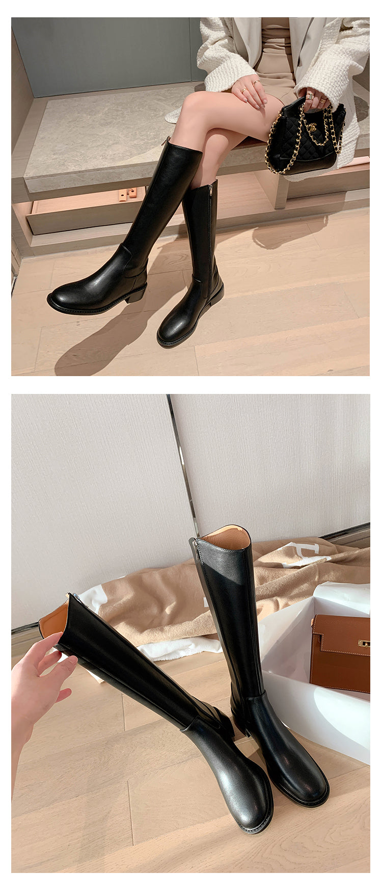 Karin Luna Internet Celebrity Photo  Best-selling in stock Full Leather Basic Long Boots  Winter Essential Combat Boots