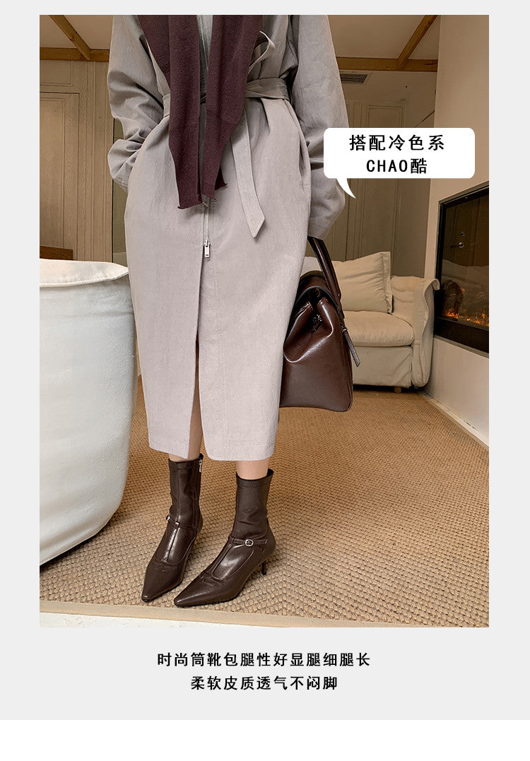 Karin Luna In Stock Spot Goods Elegant Stiletto Pointed Toe Side Zipper Short Boots