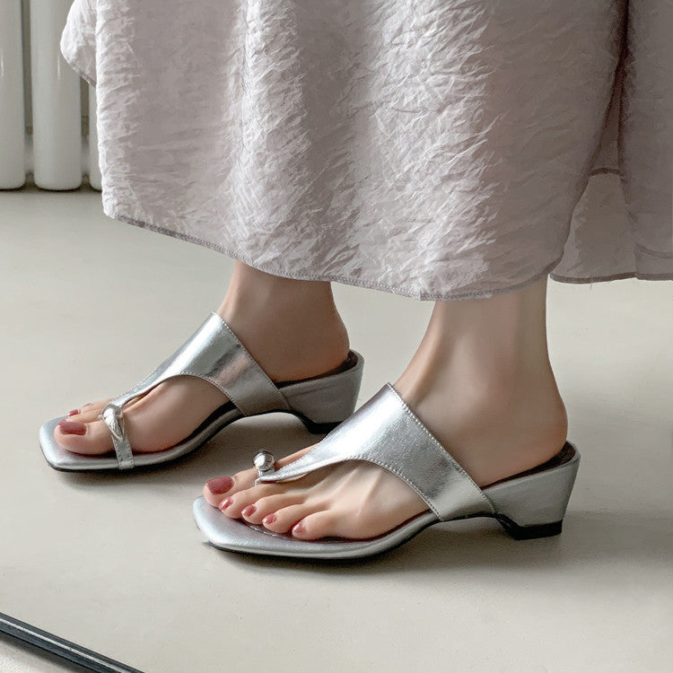 Karin Luna In Stock Spot Goods Clip-toe Square Toe Metal Buckle Minimalist Slippers
