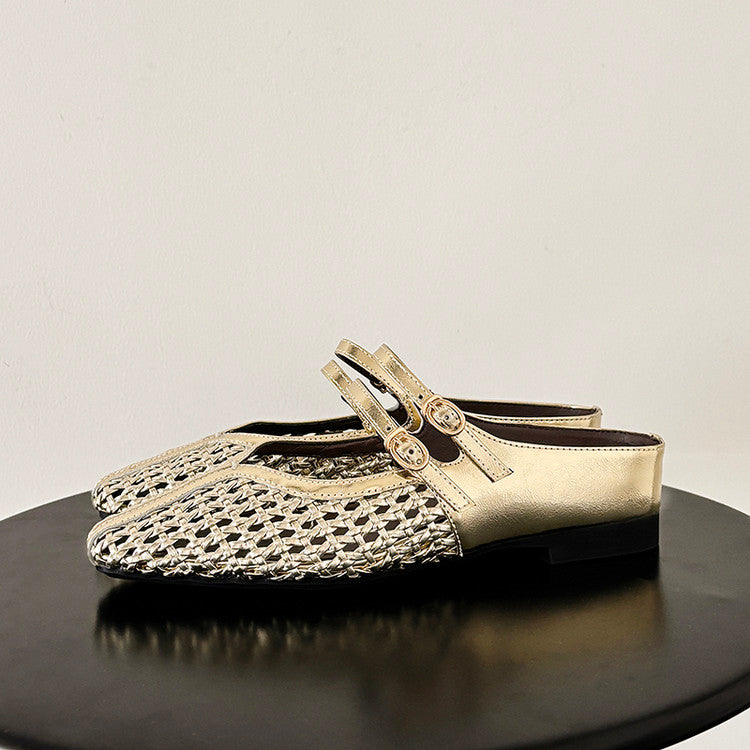 Karin Luna In Stock Spot Goods Hollow Woven One-Strap Closed-Toe Slippers