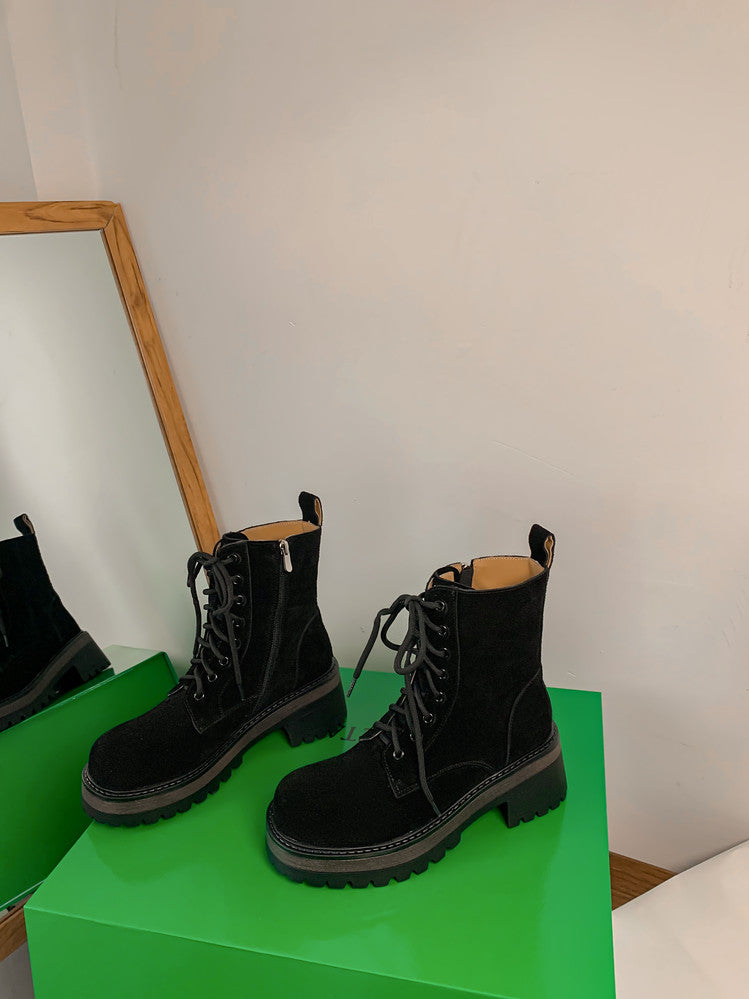 Karin Luna In Stock Casual style thin strap round toe suede ankle boots