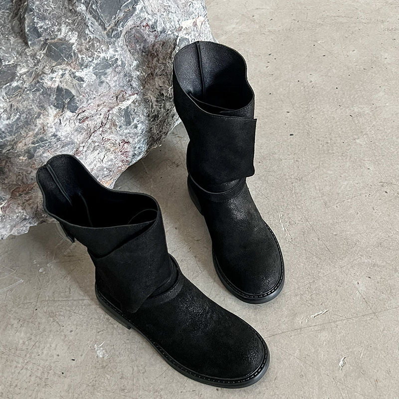 Karin Luna In Stock Spot Goods  Super textured Lazy Style Thick-Soled Ankle Boots