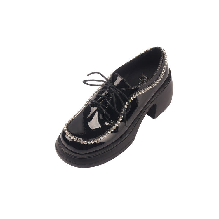 Karin Luna In Stock In Stock  Rhinestone Shoe Edge Trim Lace-up Thick Sole Loafers Best-selling in stock
