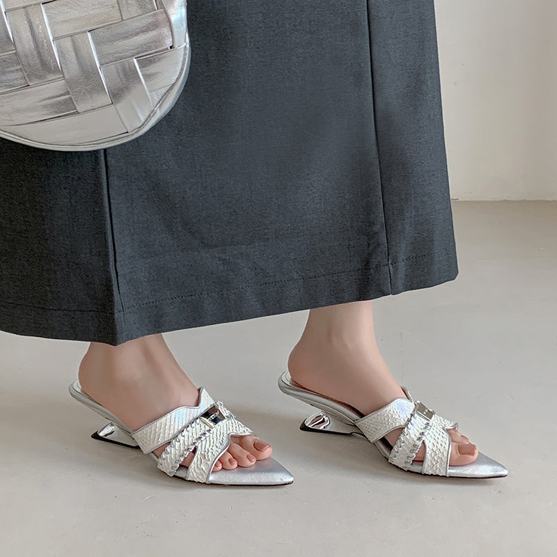 Karin Luna Fish Skin Series~Minimalist Pointed Toe Hot-Selling Unique Heel Slippers