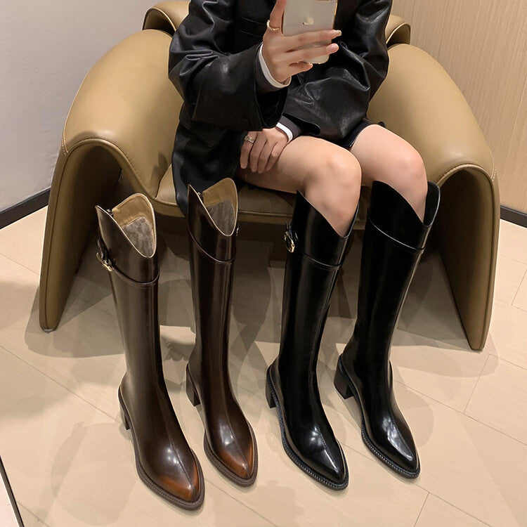 Karin Luna Bestseller  Popular Understood everything  Basic Elegant Outfit Pointed Toe Chunky Heel Full Cowhide I Am A Knight Boots