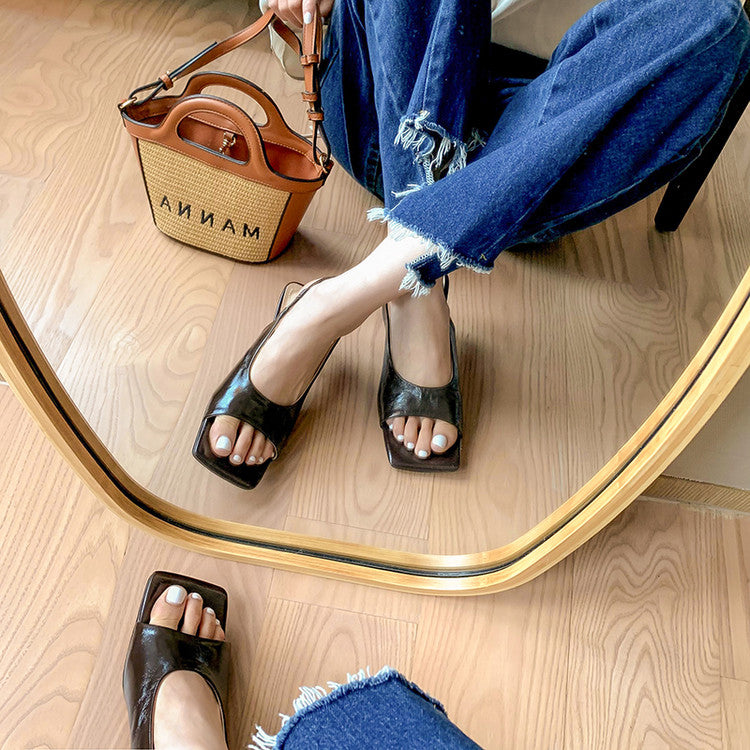 Karin Luna Classic Style Square Toe Open Toe French Retro Sandals