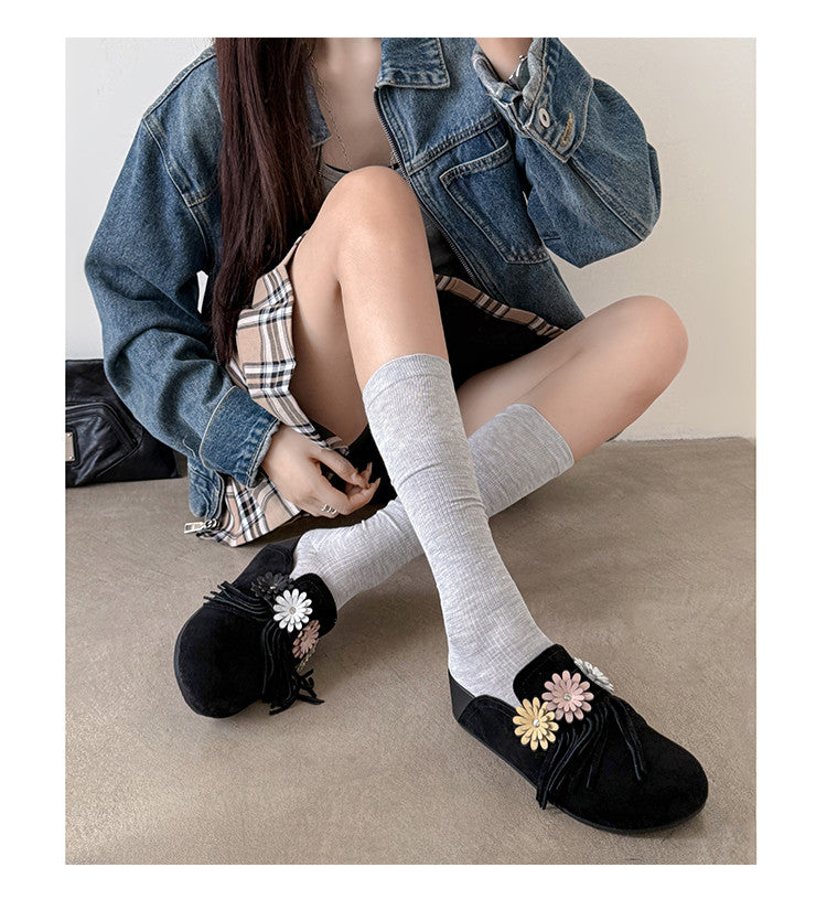 Karin Luna   Tassel Three-Dimensional Flower Thick-Soled Closed-Toe Slippers