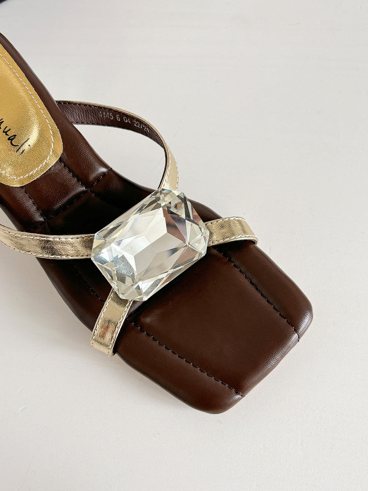 Karin Luna In Stock Spot Goods Rhinestone Square Toe Irregular Heel Slippers