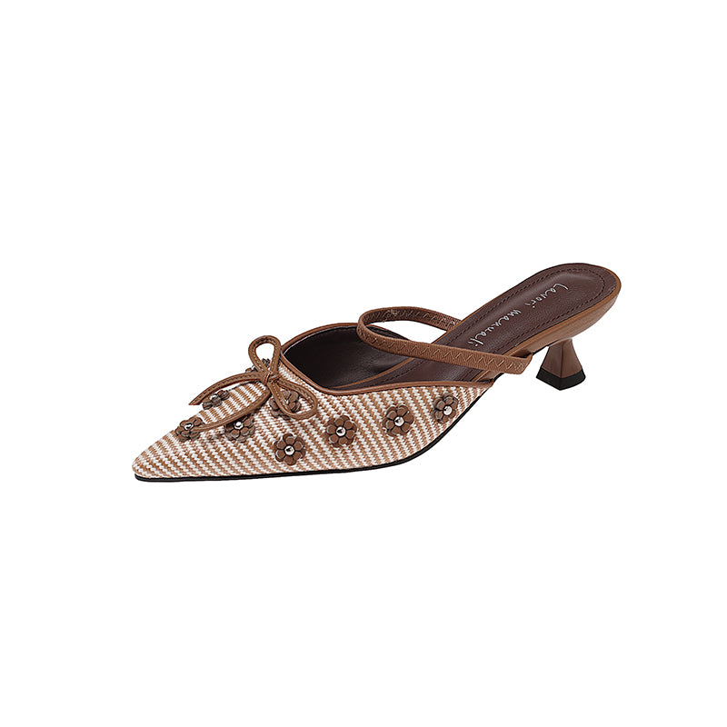 Karin Luna In Stock Spot Goods  Elegant Floral Pointed Toe Rhinestone Slippers