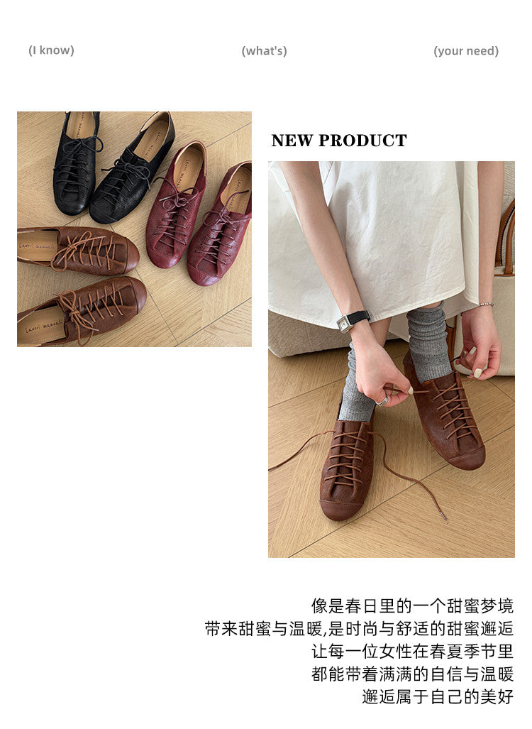 Karin Luna In Stock In Stock   Xiaohongshu Hot-Selling Lace-Up Round-Toe Deep Mouth Single Shoes