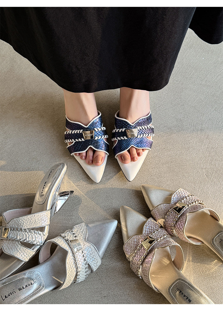 Karin Luna Fish Skin Series~Minimalist Pointed Toe Hot-Selling Unique Heel Slippers