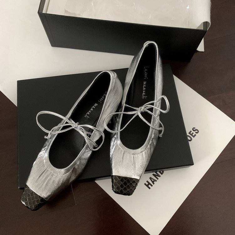 Karin Luna In Stock Spot Goods  Retro Sweet Bowknot Granny Wrinkled Single Shoes