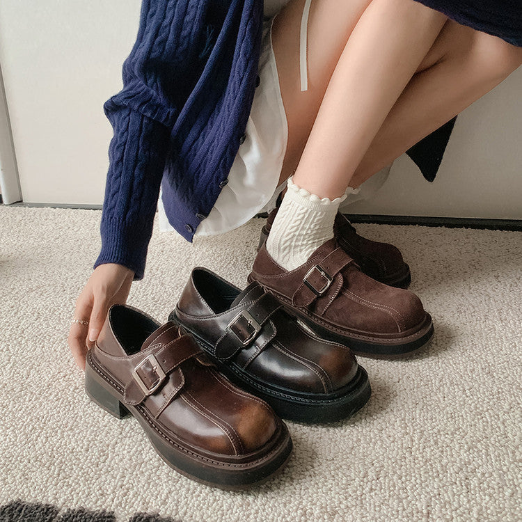 Karin Luna In Stock Spot Goods Metal Round Toe Cow Leather Thick Sole Flats