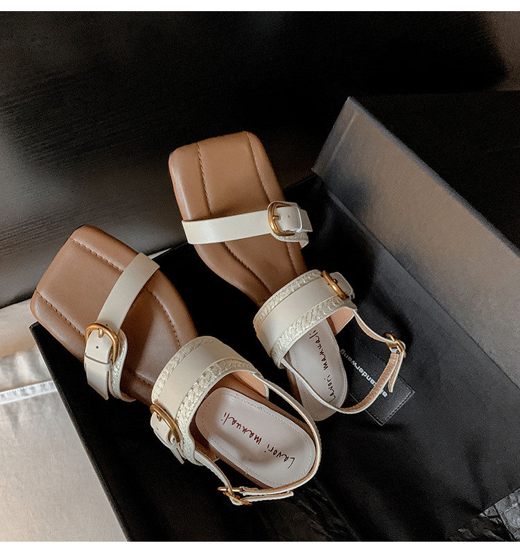 Karin Luna In Stock Spot Goods Vacation style Sofa Cushion Square Toe Irregular Heel Open-Toe Sandals
