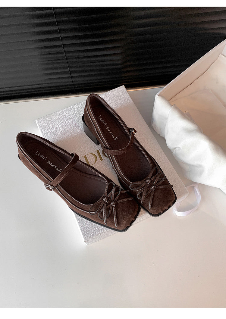 Karin Luna In Stock Spot Goods   One-strap Bowknot Square Toe Chunky Heel Mary Jane Shoes