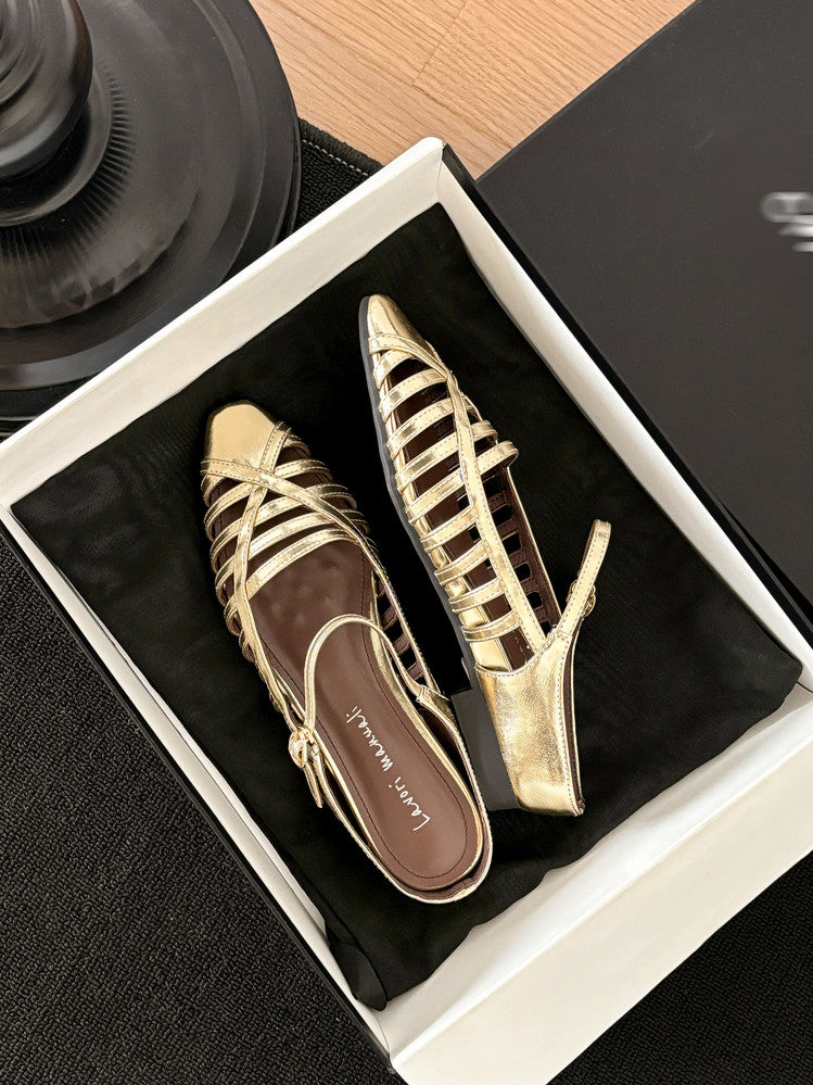 Karin Luna In Stock Spot Goods   French Retro Hollow Small Square Toe One-Strap Slippers