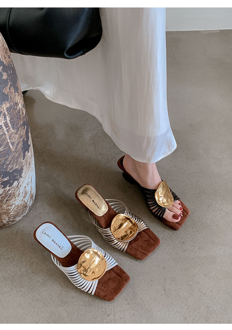 Karin Luna Bestseller Popular New Image  Comes with data plan included Resort Style Irregular Heel Thin Strap Slippers