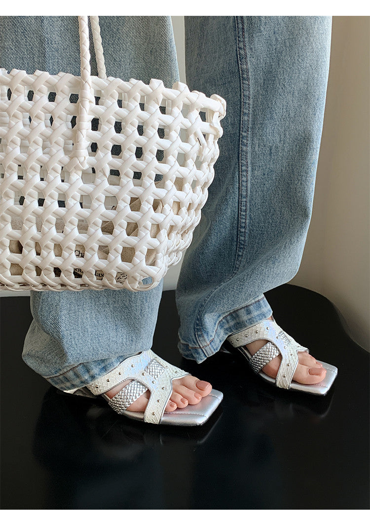 Karin Luna Fish Skin Series~ Hot-selling Square-Toe Slippers with Built-in Traffic