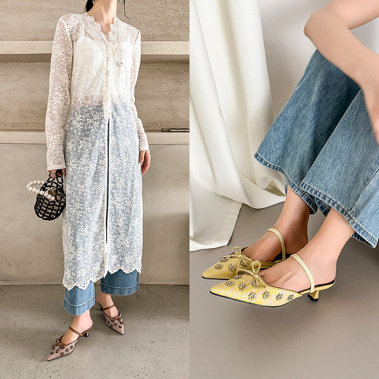 Karin Luna In Stock Spot Goods  Elegant Floral Pointed Toe Rhinestone Slippers