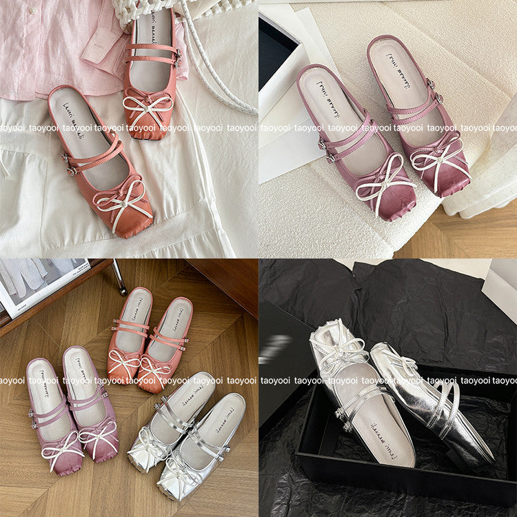 Karin Luna In Stock In Stock   Summer New Sweet Bowknot Color Block Square Toe Height-Increasing Slippers