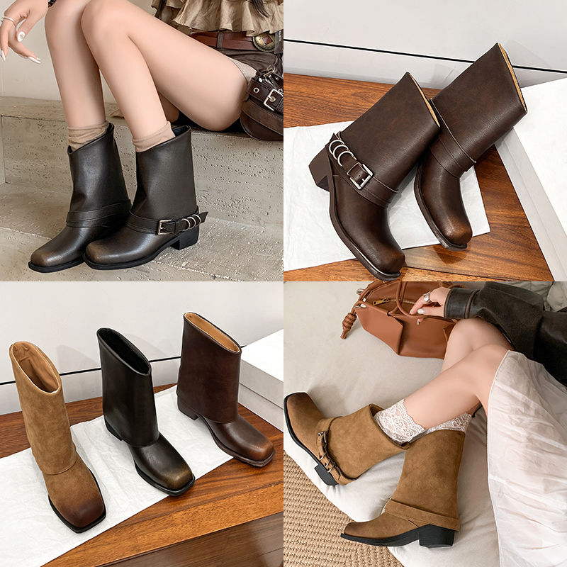 Karin Luna Elegant Style Square Toe Belt Buckle Pants Boot Short Boots