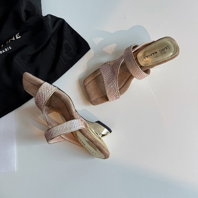 Karin Luna Fish Skin Series~Minimalist Square Toe Popular Irregular Heel Slippers