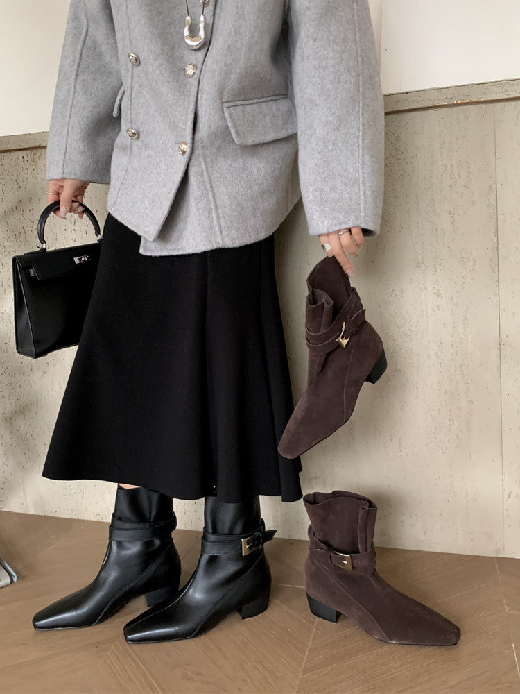 Karin Luna In Stock In Stock Hot-Selling Basic Old Money Style Retro Belt Buckle Short Boots