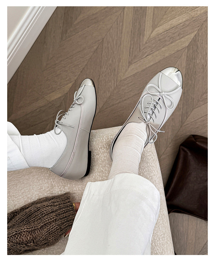 Karin Luna In Stock Spot Goods  Casual Lace-Up Metal Toe Bow Deep Mouth Single Shoes