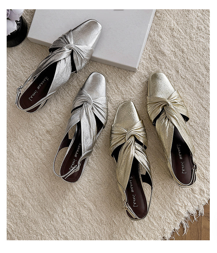 Karin Luna French Retro Wrinkled Small Square Toe Elegant Closed-Toe Sandals