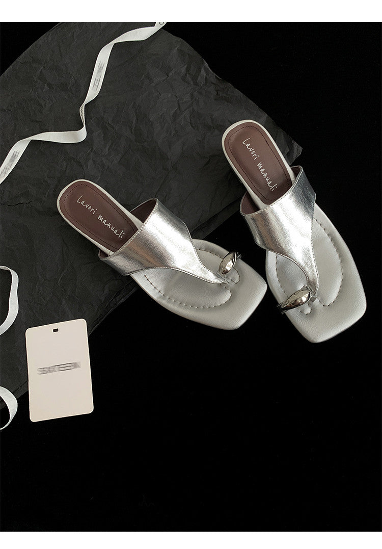 Karin Luna In Stock Spot Goods Clip-toe Square Toe Metal Buckle Minimalist Slippers