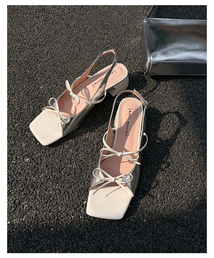 Karin Luna In Stock Spot Goods Square Toe Double Bow Thick Heel Sandals