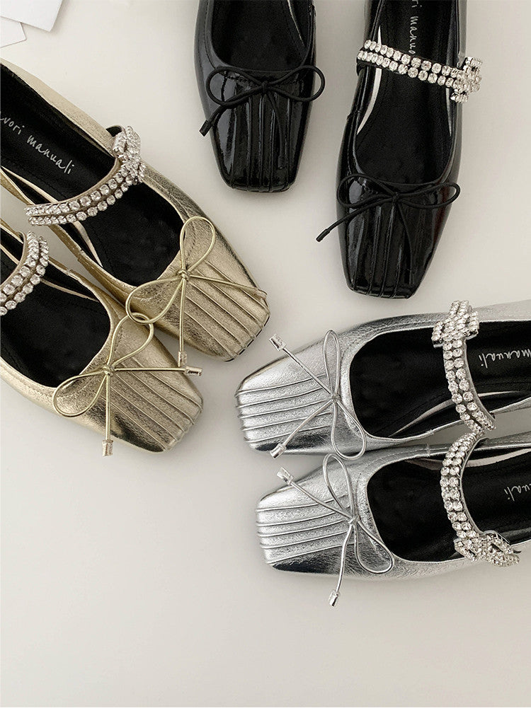 Karin Luna In Stock Spot Goods  Vintage Sweet Rhinestone One-Strap Granny Flats