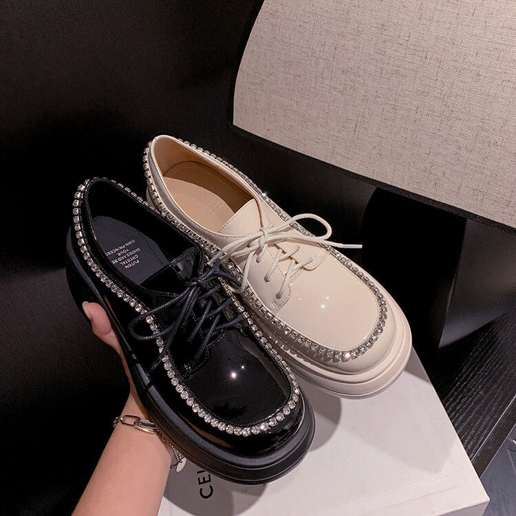 Karin Luna In Stock In Stock  Rhinestone Shoe Edge Trim Lace-up Thick Sole Loafers Best-selling in stock