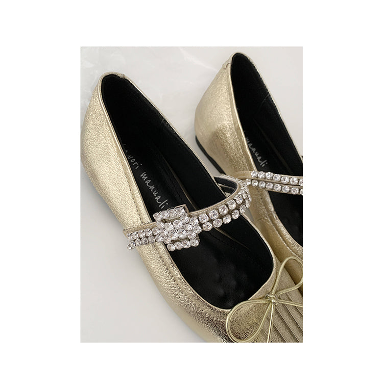 Karin Luna In Stock Spot Goods  Vintage Sweet Rhinestone One-Strap Granny Flats