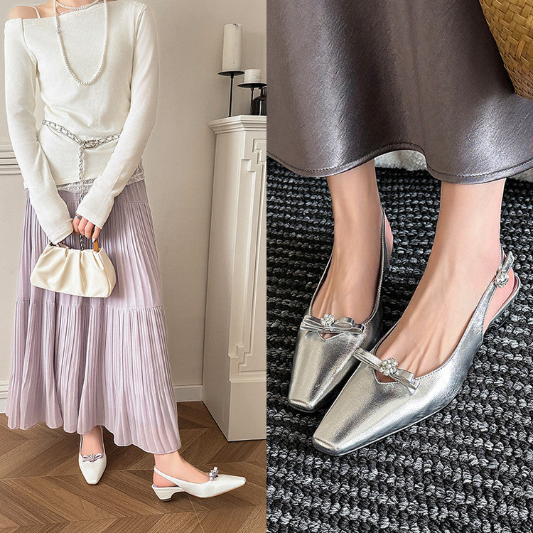 Karin Luna In Stock In Stock Sweet Bowknot Small Square Toe Chunky Heel Closed-toe Elegant Retro Sandals