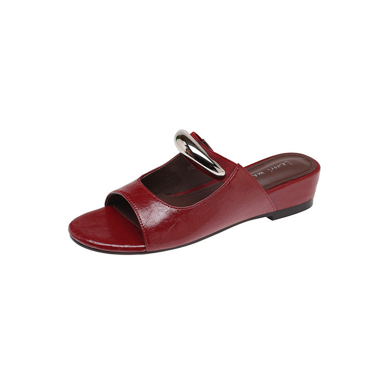 Karin Luna In Stock Spot Goods  Metal Buckle Round Toe Strap Slippers
