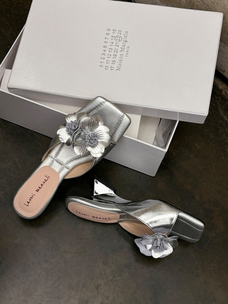 Karin Luna In Stock Spot Goods Camellia Classic style retro square toe shaped heel slippers