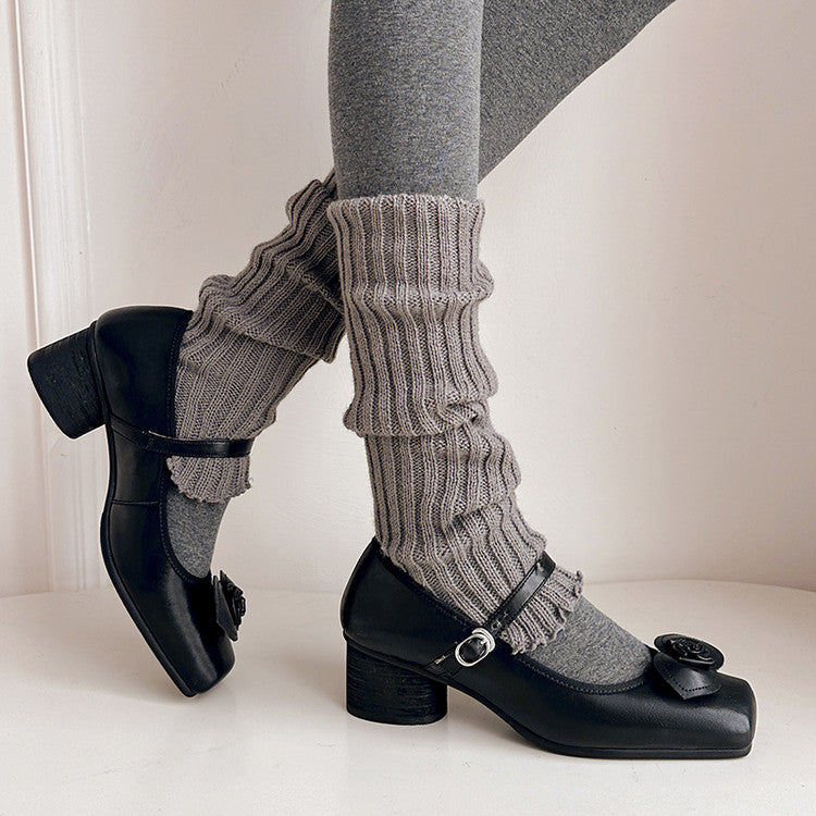 Karin Luna In Stock Spot Goods  Vintage Three-Dimensional Camellia Square-Toed Mary Jane Shoes