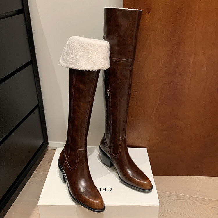 Karin Luna exploded  Three versions exploded Single Fleece Lining Fur Collar Version  Thick Fur Collar Foldable Hot-Selling Full Cowhide Pointed Toe Chunky Heel Classic Style