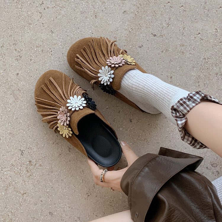 Karin Luna   Tassel Three-Dimensional Flower Thick-Soled Closed-Toe Slippers
