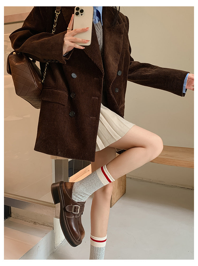 Karin Luna In Stock Spot Goods Metal Round Toe Cow Leather Thick Sole Flats
