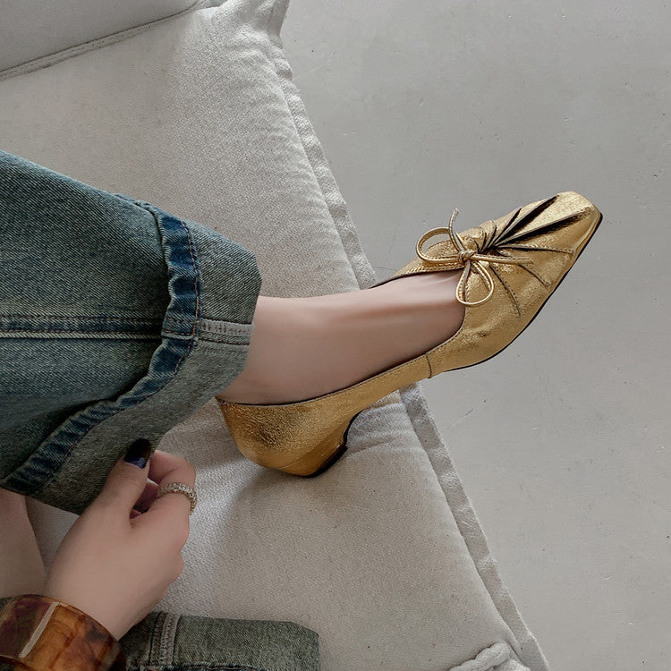 Karin Luna French Style Wrinkled Square Toe Height-Increasing Flats