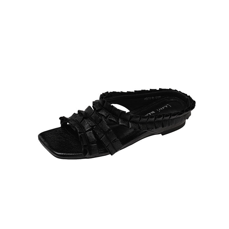 Karin Luna In Stock   Spot Goods  Niche Design Square-Toed Pleated Flat Slippers