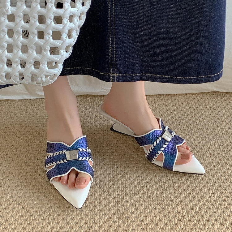 Karin Luna Fish Skin Series~Minimalist Pointed Toe Hot-Selling Unique Heel Slippers