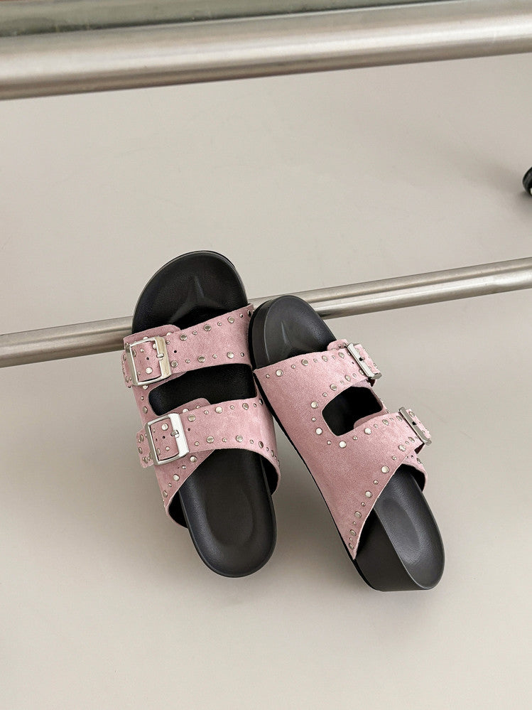 Karin Luna In Stock Spot Goods Casual Thick-Soled Belt Buckle Slippers