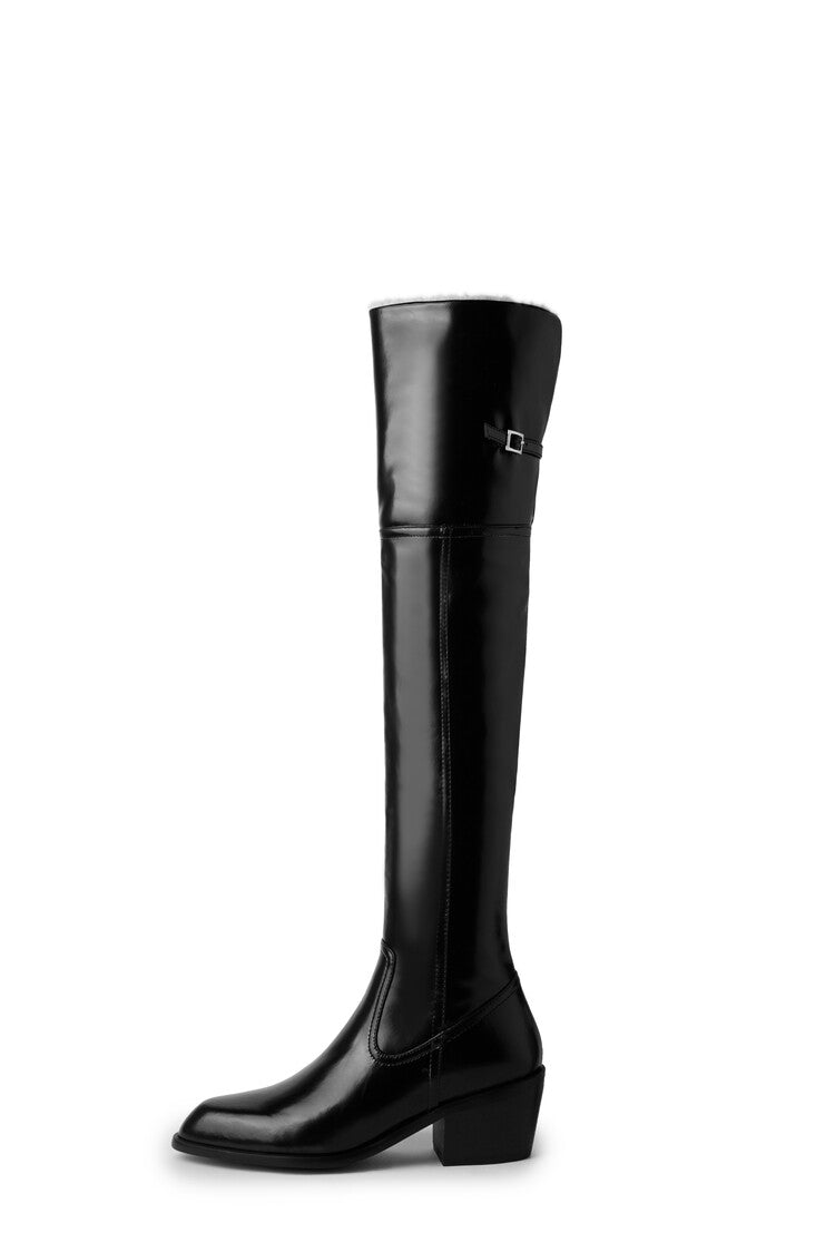 Karin Luna exploded  Three versions exploded Single Fleece Lining Fur Collar Version  Thick Fur Collar Foldable Hot-Selling Full Cowhide Pointed Toe Chunky Heel Classic Style
