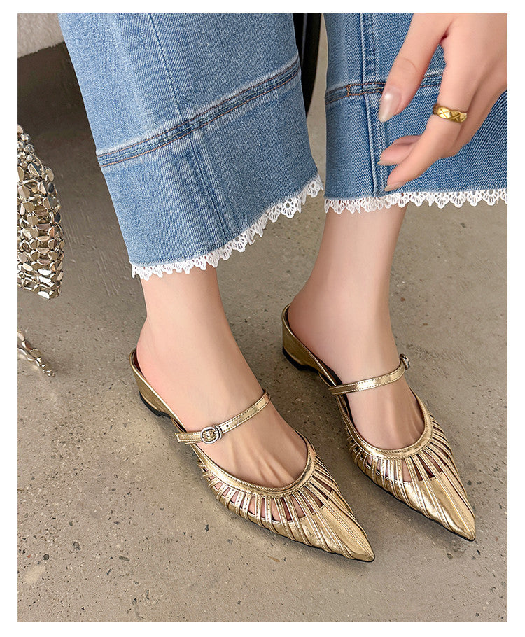 Karin Luna Casual Feel~In stock Pointed Toe Hollow Design Note Pointed Toe Slippers