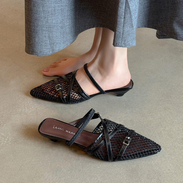 Karin Luna In Stock  Spot Goods  Mesh Series Elegant Closed-Toe Belt Buckle Slippers